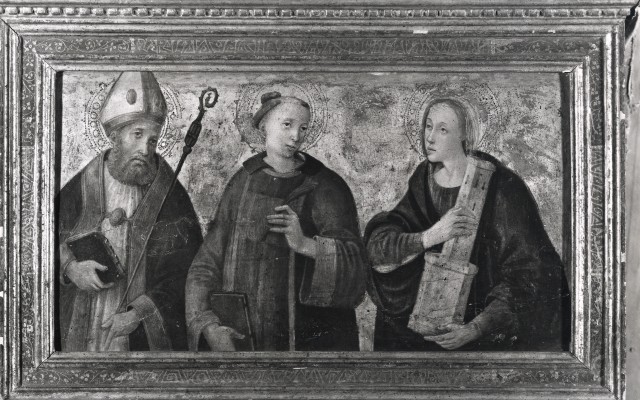 Anonimo — Frediani Vincenzo di Antonio - sec. XV/ XVI - Santo vescovo, santo Stefano, santa Barbara — insieme